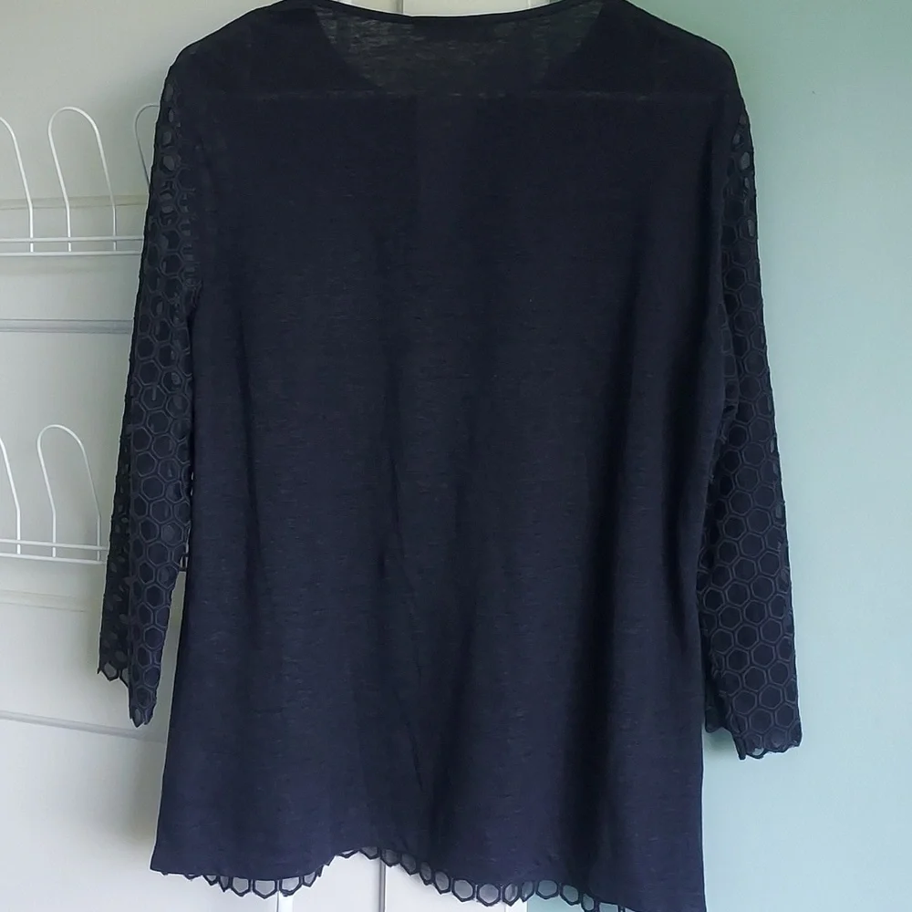 Tory Burch Tali Honeycomb Top in Navy V-neck Size Large